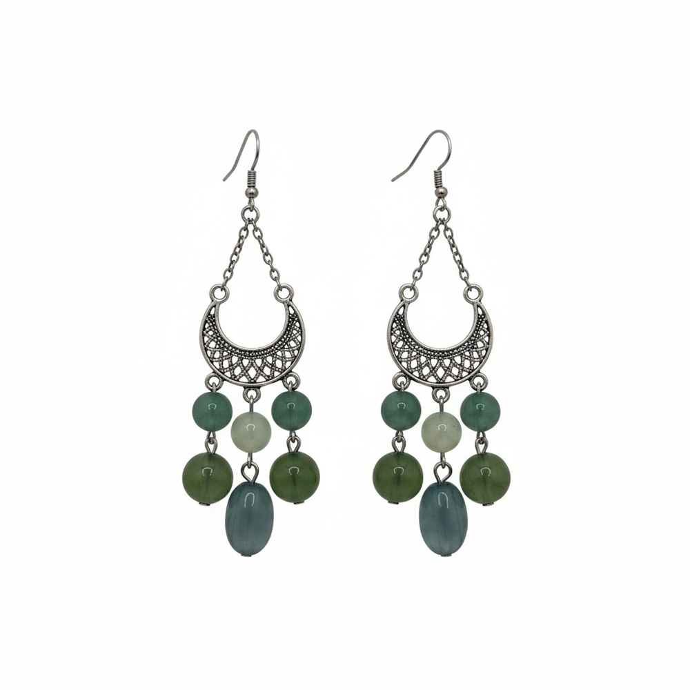 Catherines Silver Tone Green Beaded Chandelier Dangle Earrings